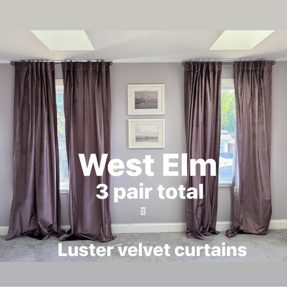 3 pair West Elm 96” Luster Velvet Curtains in Purple
